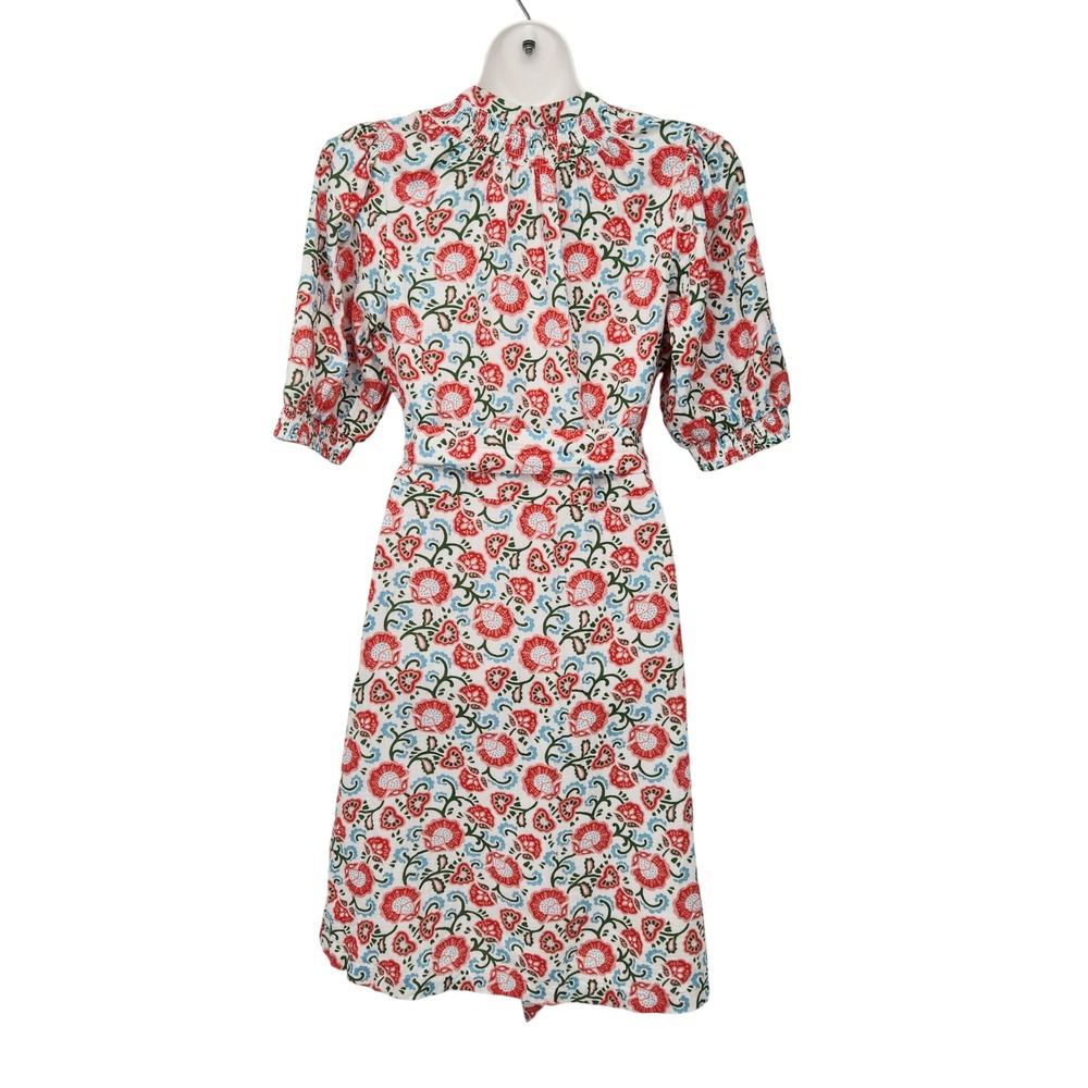 Boden Ada Double Cloth Short Dress Floral Cotton Button Down Midi Red Blue US 8L - Picture 10 of 10